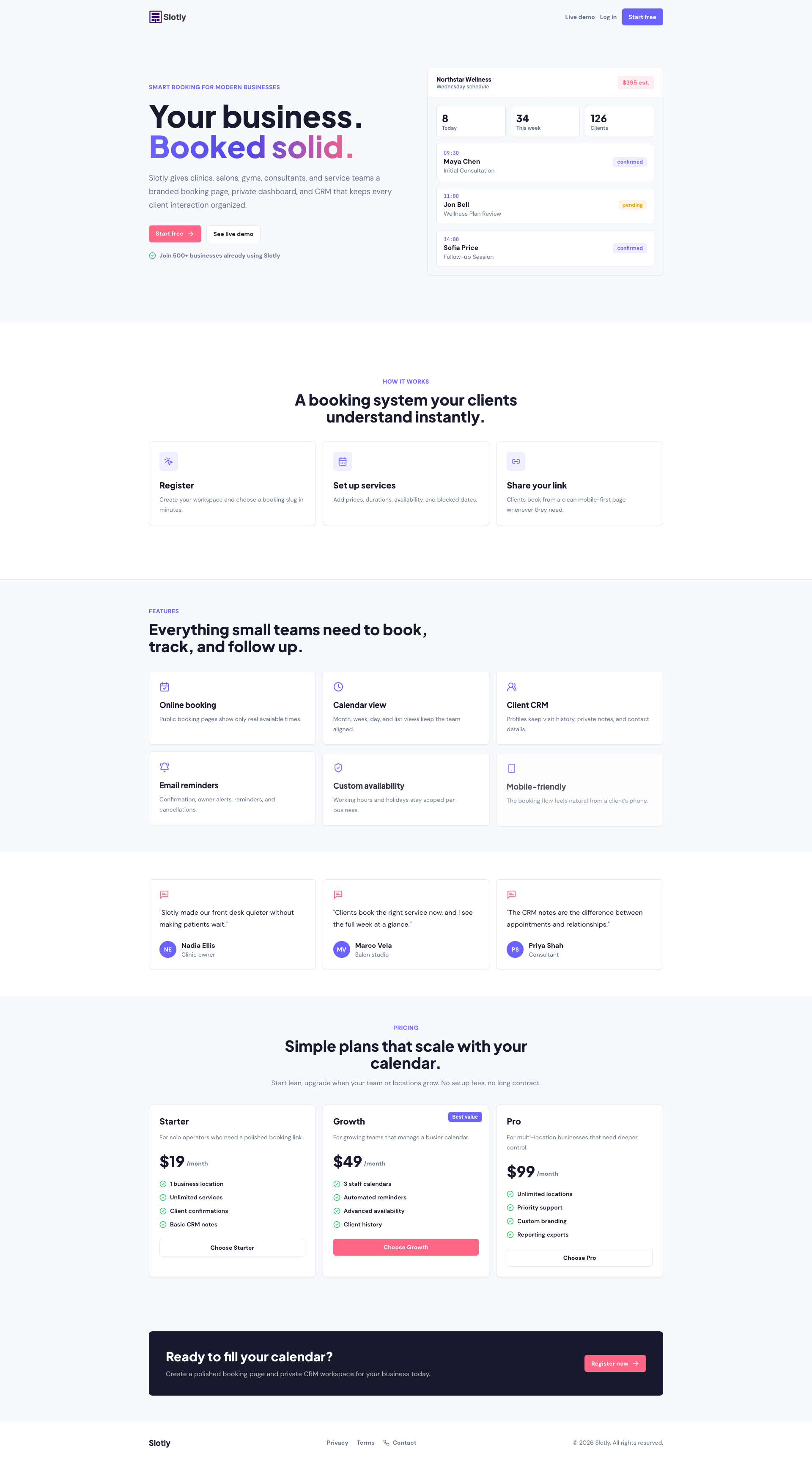 Slotly Booking Application website preview